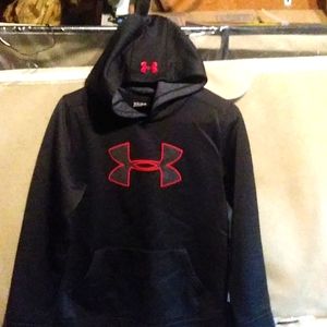 Youth large under armor hoodie. Black and red.